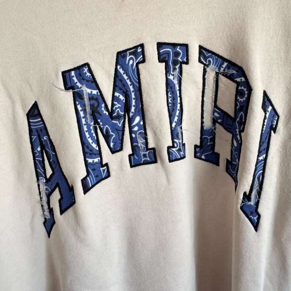 AMIRI Cream Sweater with Blue Patterned Letters